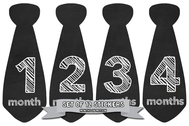 Months In Motion Monthly Baby Tie Stickers - Boy Month Milestone Necktie Sticker - Onesie Month Sticker - Infant Photo Prop for First Year - Shower Gift - Newborn Keepsakes - Chalkboard - Image 1
